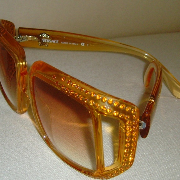 Versace Accessories - VERSACE Vintage Amber Colored and Rhinestone Sunglasses